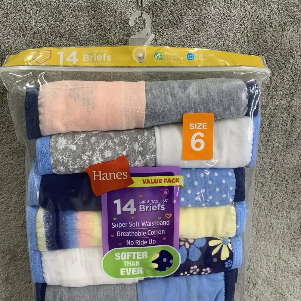 Hanes Underwear Youth Girl 6 Tagless 14 Briefs Soft Breathable No Ride Up Cotton
